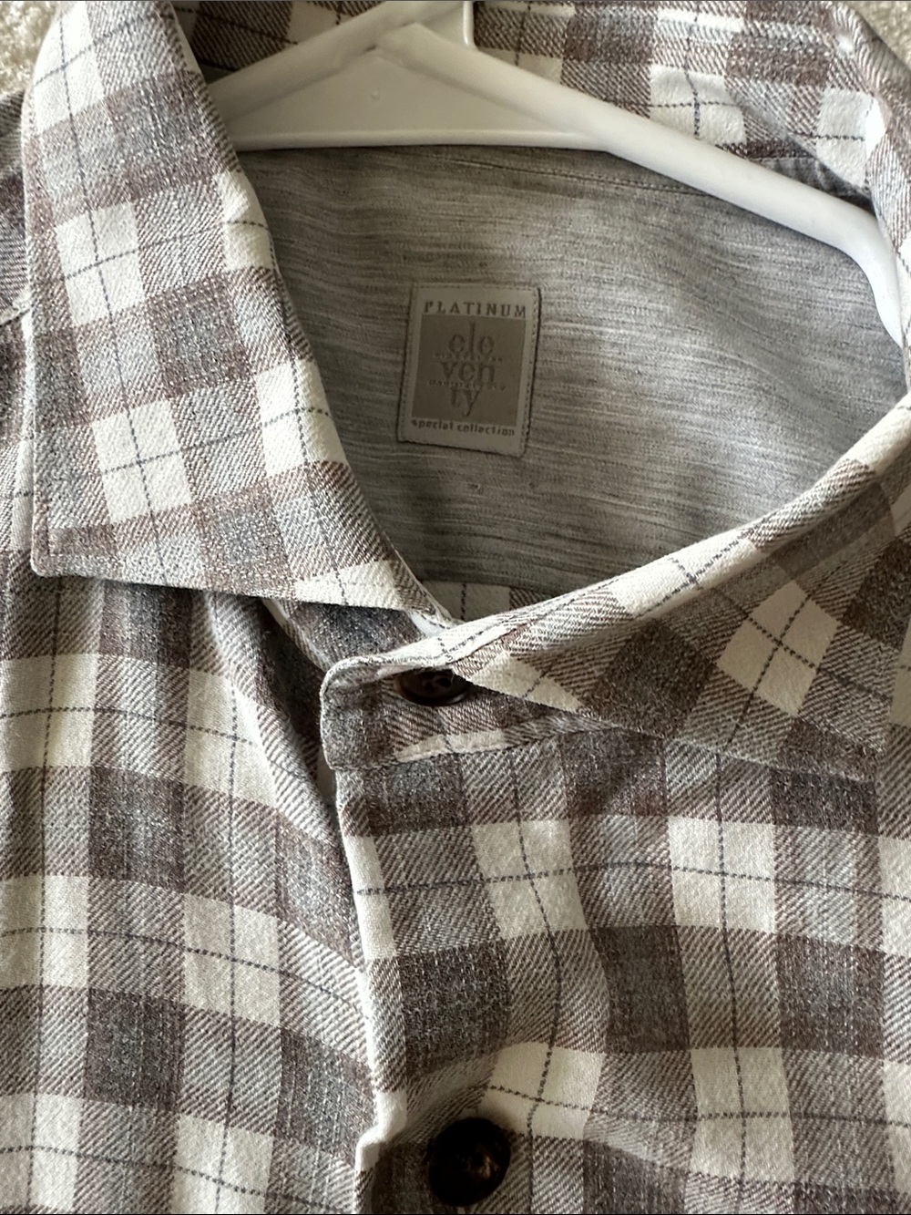 Eleventy Platinum Men's Cream & Brown Plaid Button-Down Shirt